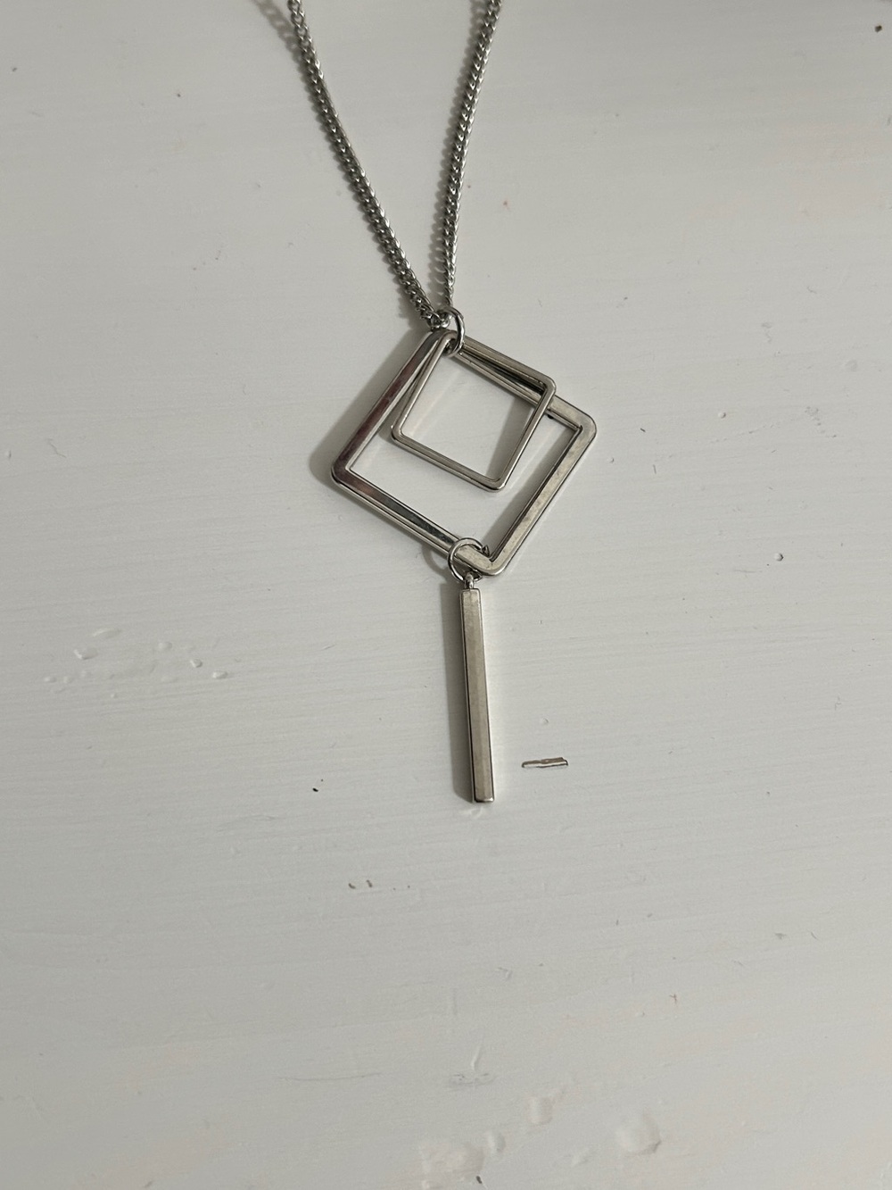 Geometric Silver-tone Pendant Necklace - Double Squares